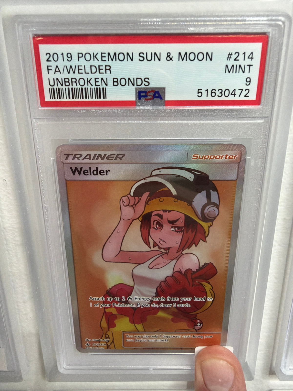 2019 POKEMON SUN AND MOON FA/WELDER UNBROKEN BONDS #214 PSA MINT 9