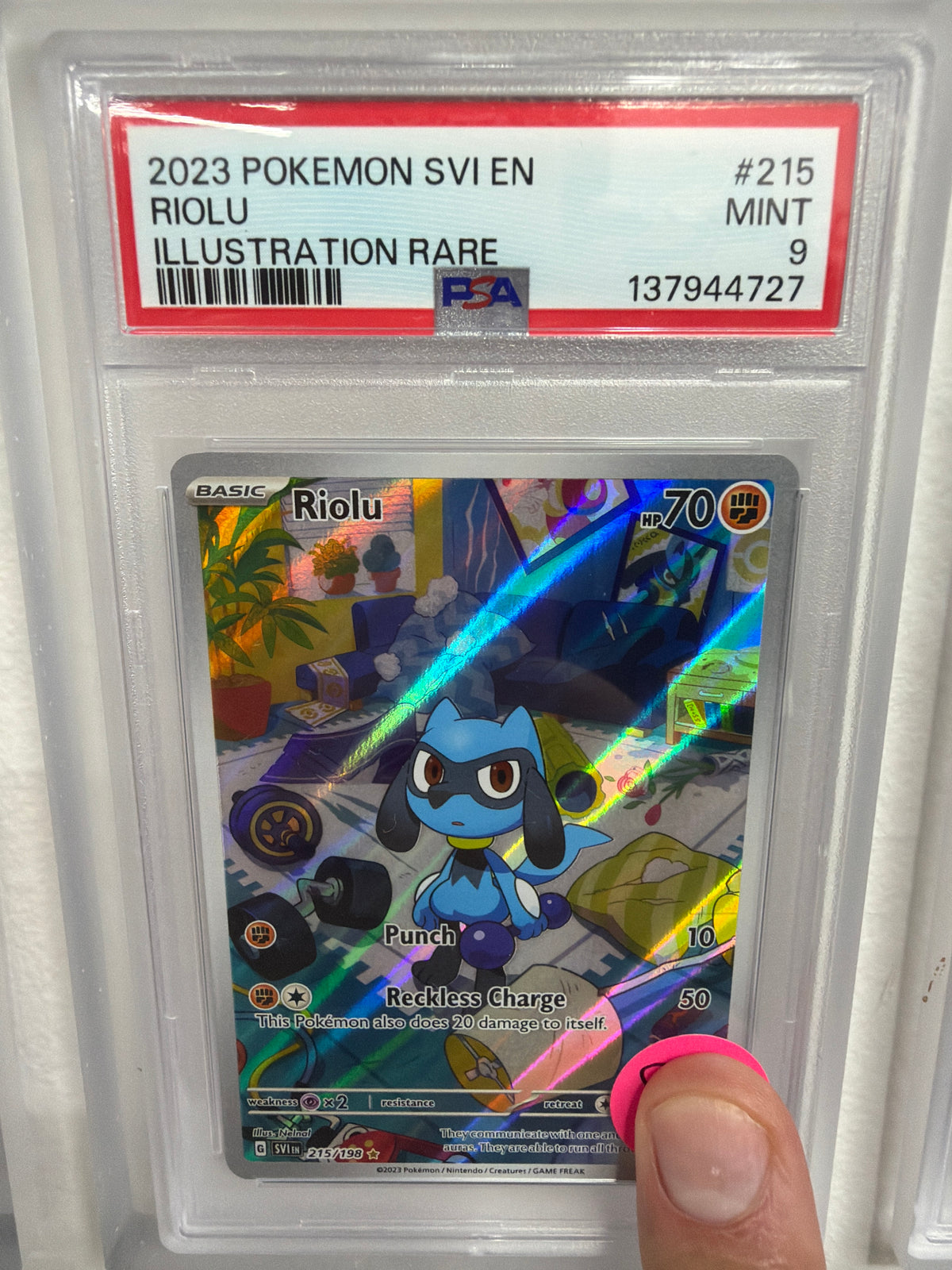 2023 POKEMON SVI EN RIOLU ILLUSTRATION RARE #215 PSA MINT 9