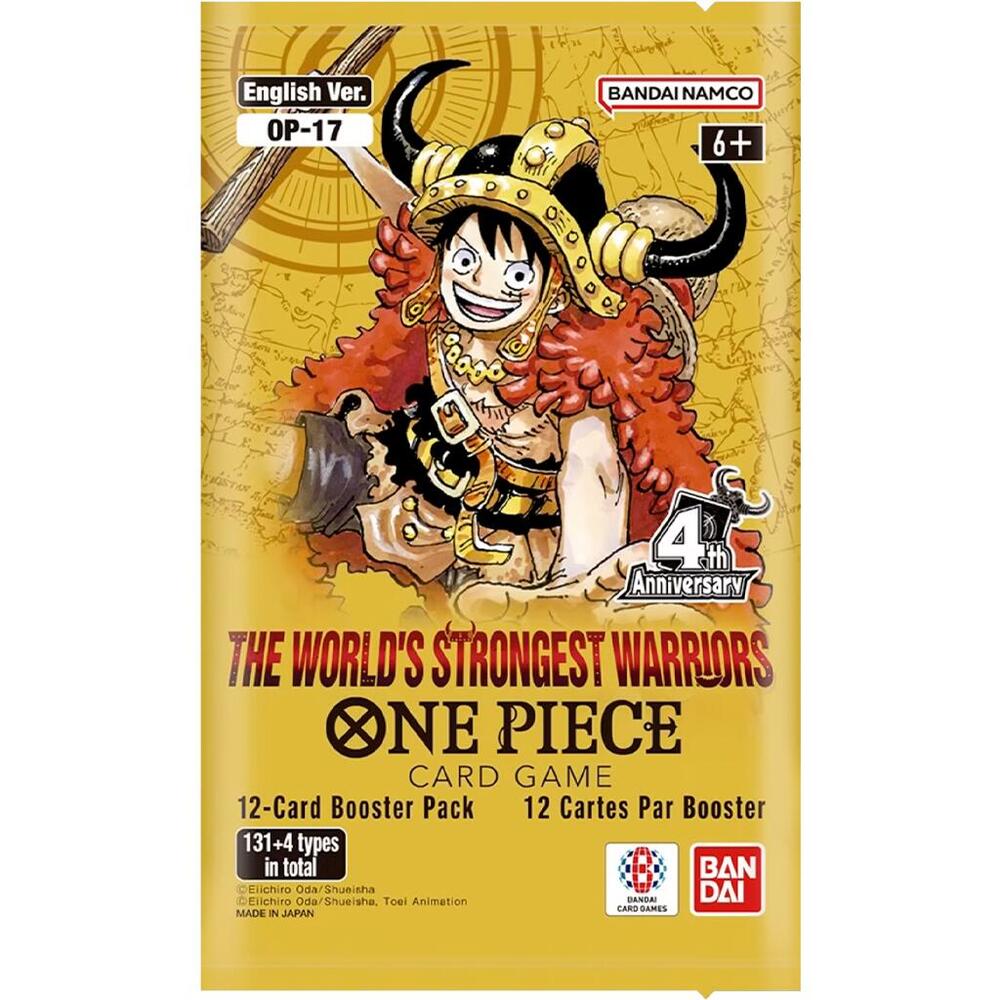 One Piece OP-17 The World's Strongest Warriors English 12-card booster pack with gold Luffy 4th Anniversary artwork