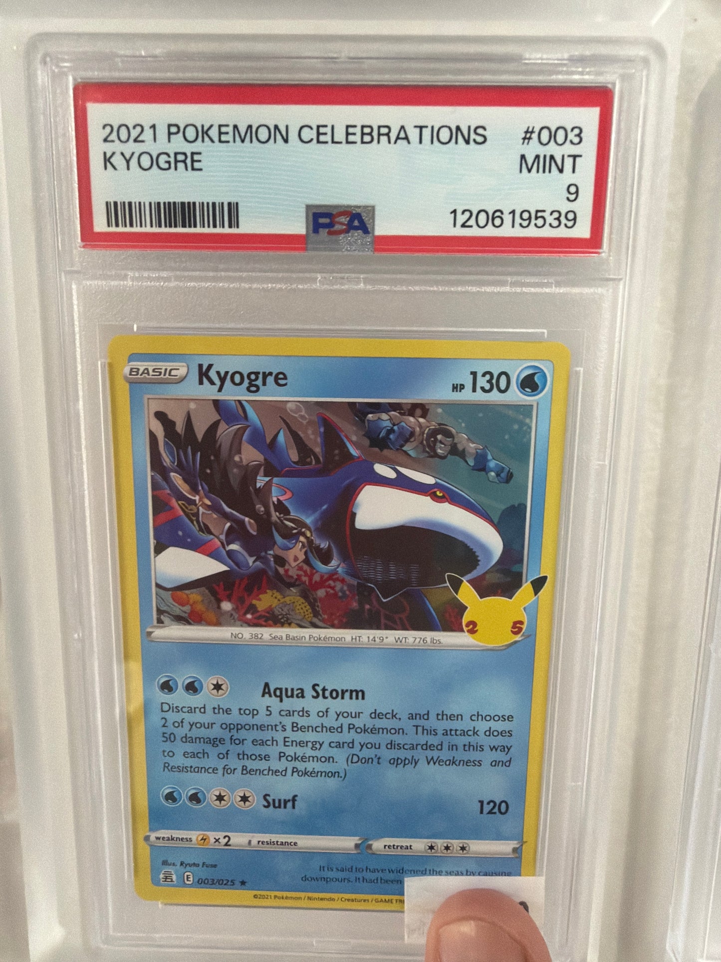 2021 POKEMON CELEBRATIONS KYOGRE #003 PSA MINT 9
