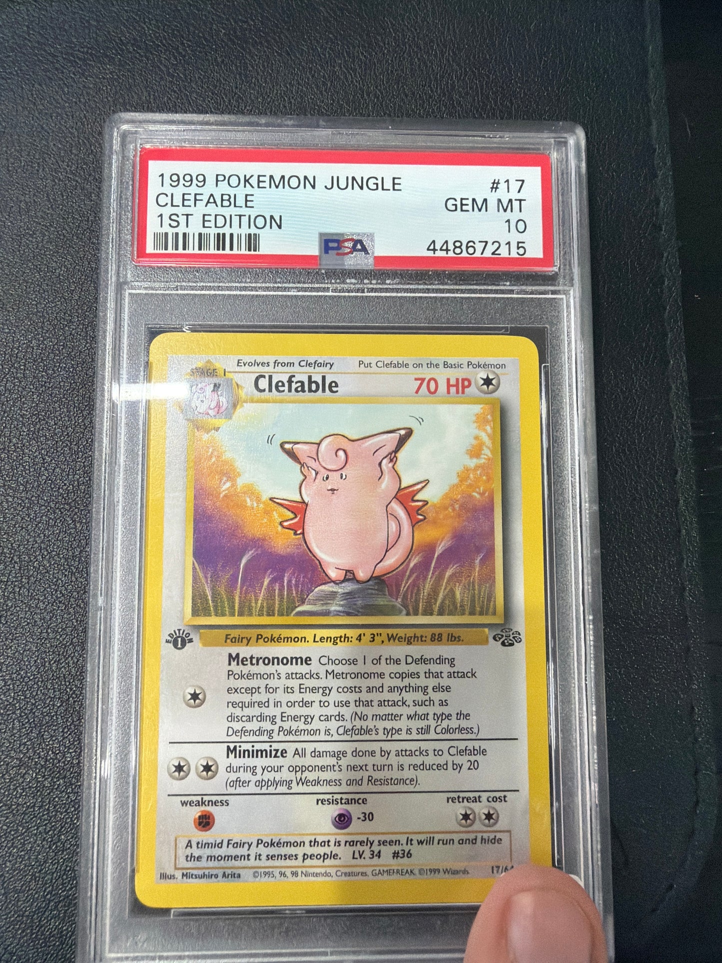 1999 POKEMON JUNGLE #17 CLEFABLE 1ST EDITION PSA GEM MINT 10