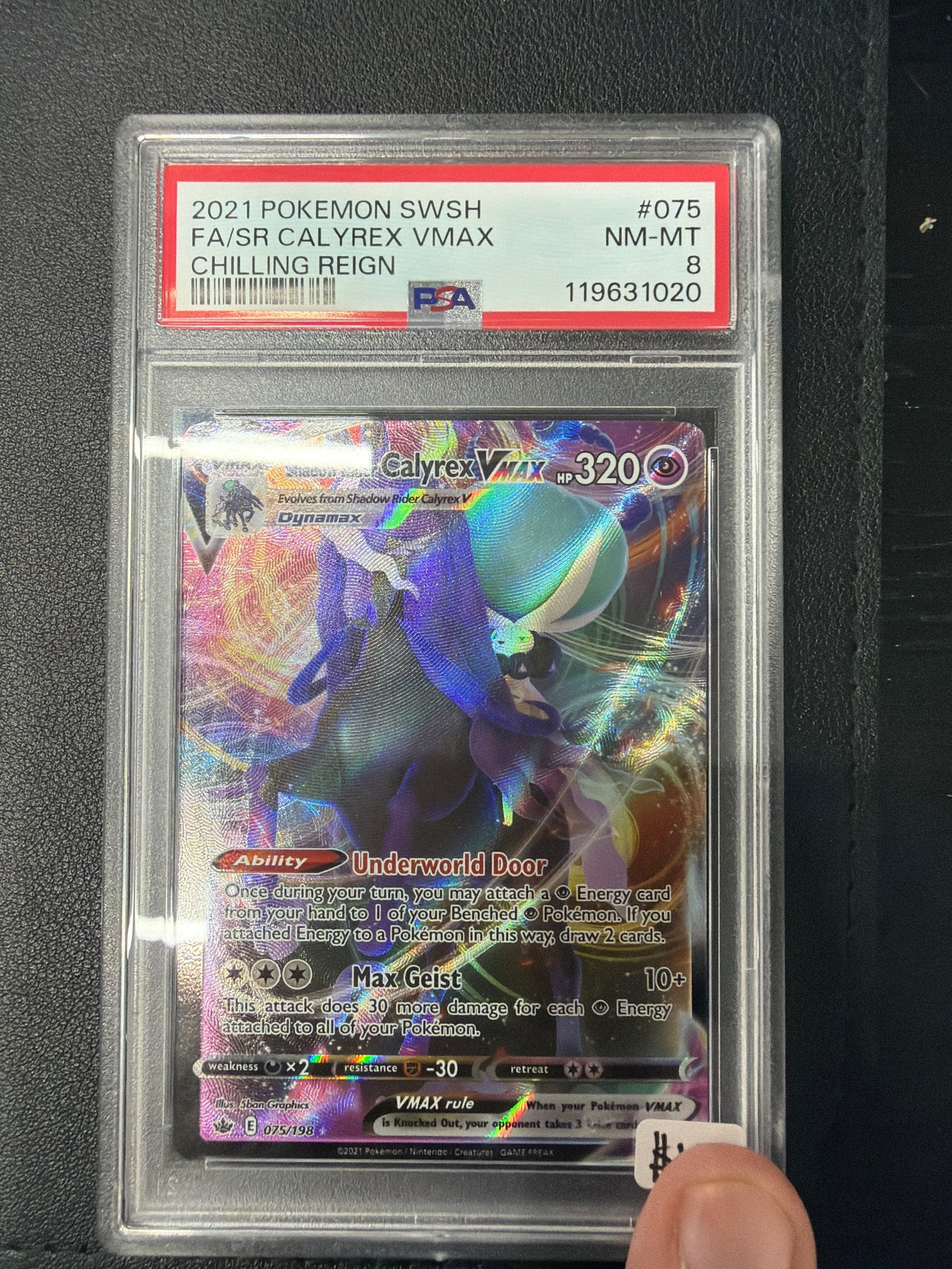 2021 POKEMON SWSH FA/SR CALYREX VMAX CHILLING REIGN #075 PSA NEAR MINT 8
