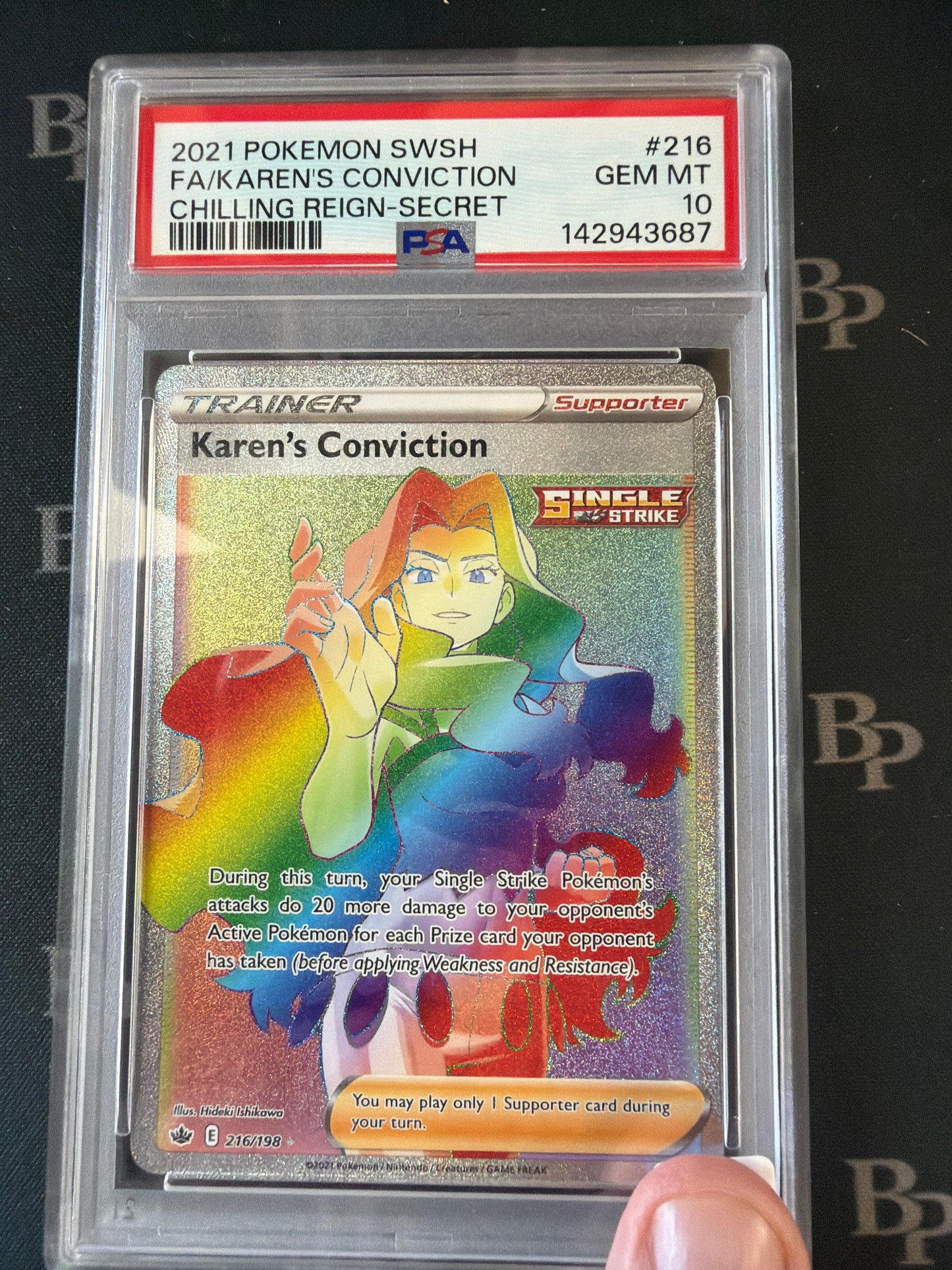2021 POKEMON SWSH FA/KAREN’S CONVICTION CHILLING REIGN-SECRET #216 GEM MINT 10