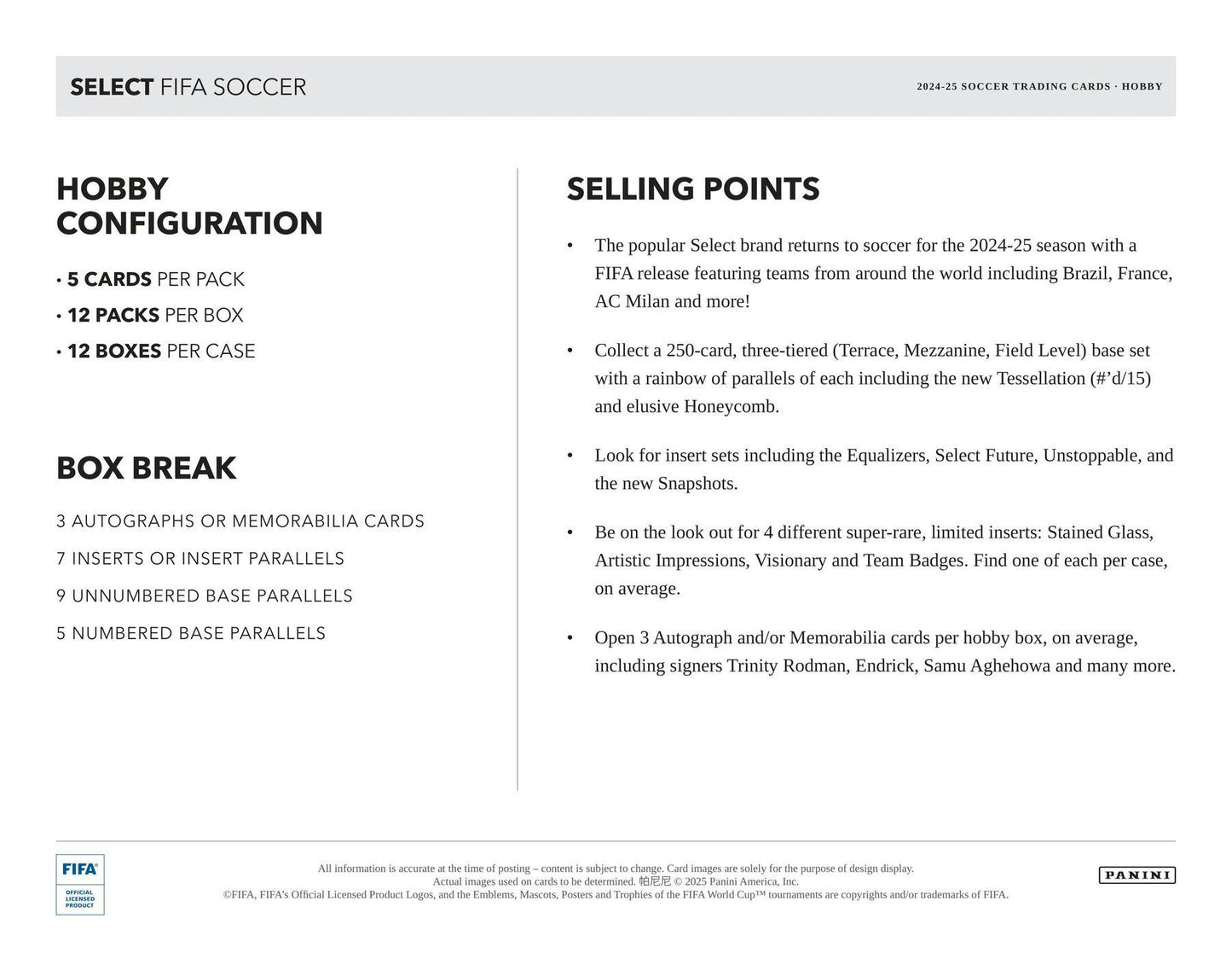 2024/25 Panini Select FIFA Soccer Hobby Box