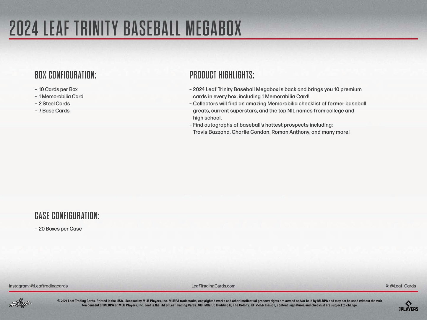 2024 Leaf Trinity Baseball Mega Box
