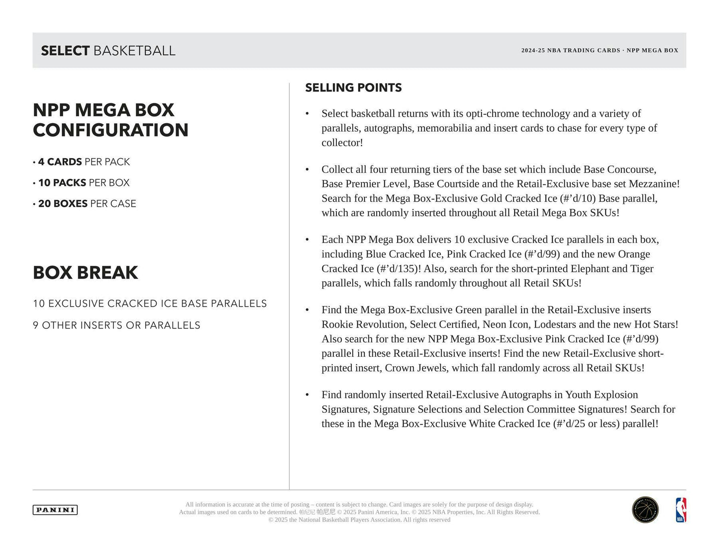 2024-25 Panini Select Basketball Mega Box – 40 Cards, Exclusive Red & Purple Cracked Ice Prizms