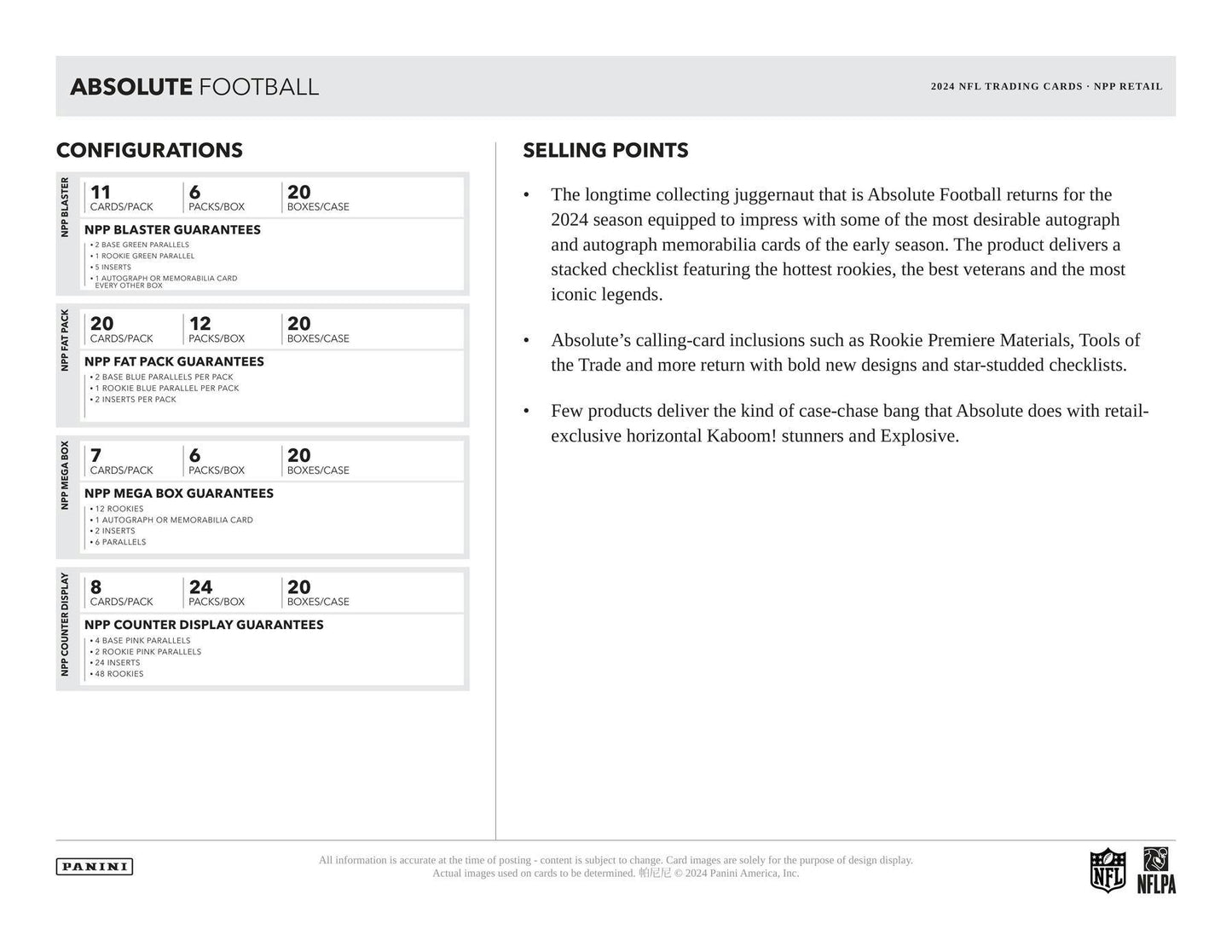 2024 Panini Absolute Football 6-Pack Blaster Box (Green Parallels!)