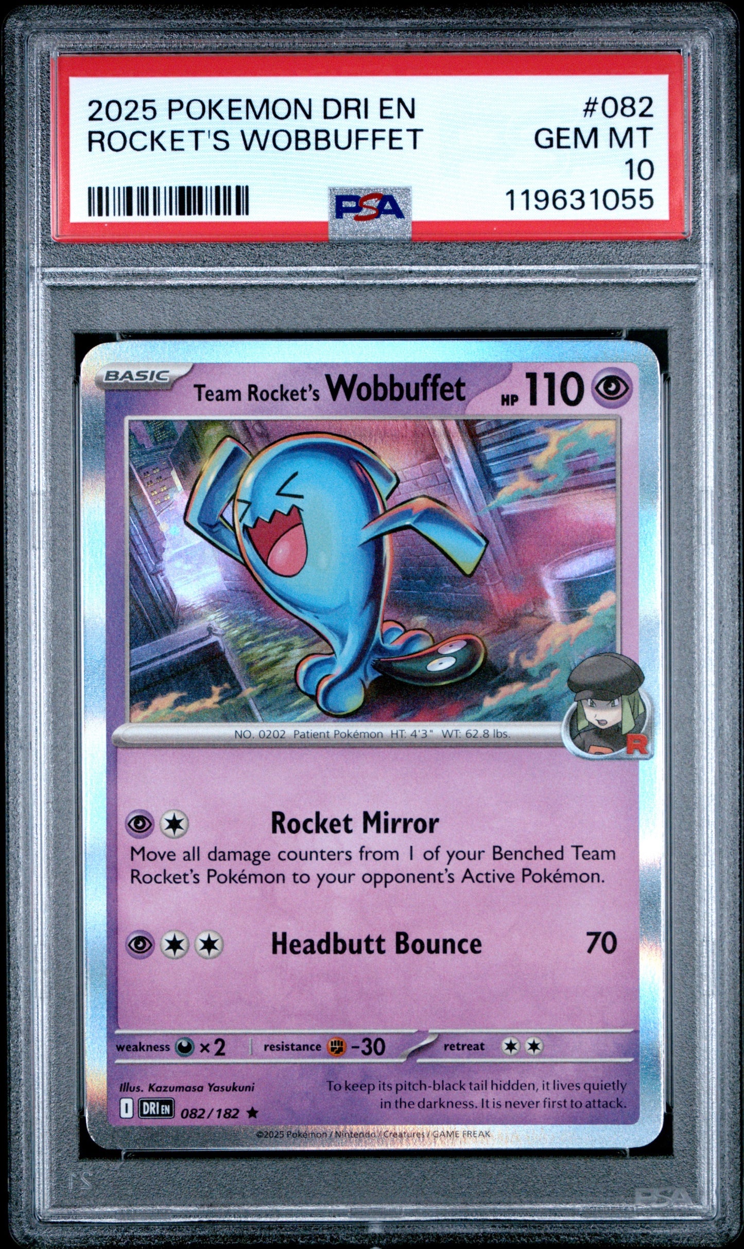 2025 POKEMON DRI EN-DESTINED RIVALS #082 ROCKET'S WOBBUFFET PSA GEM MINT 10