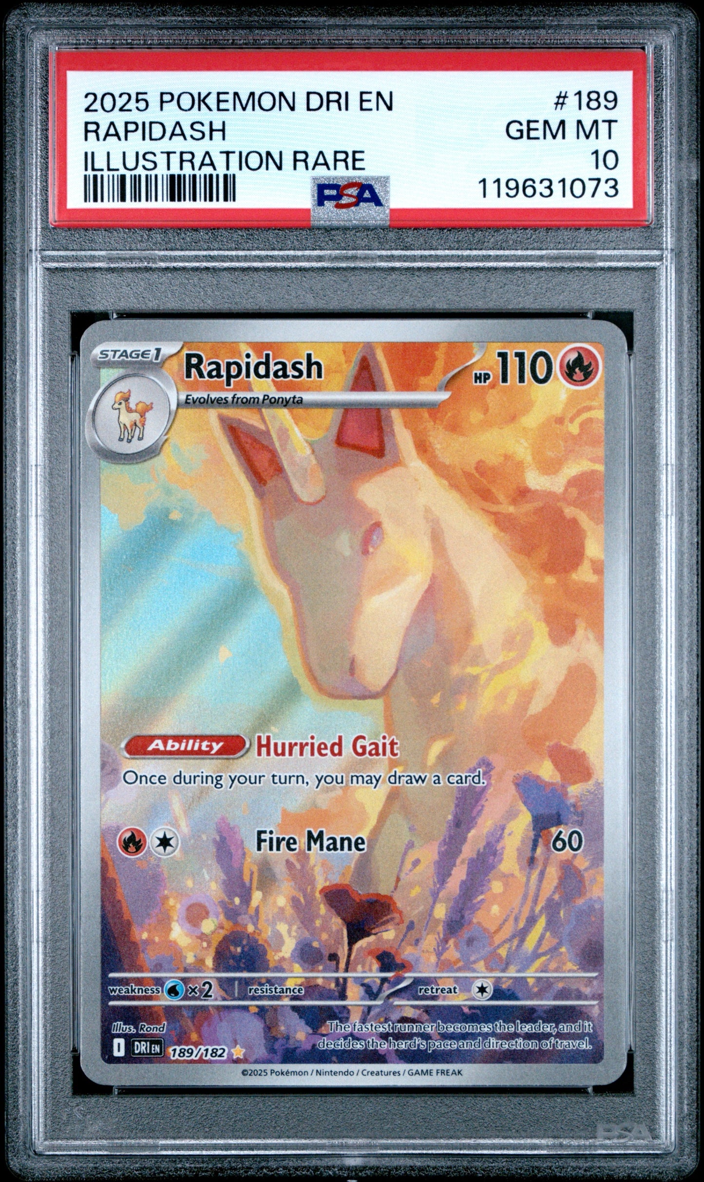 2025 POKEMON RAPIDASH ILLUSTRATION RARE #189 PSA GEM MINT 10