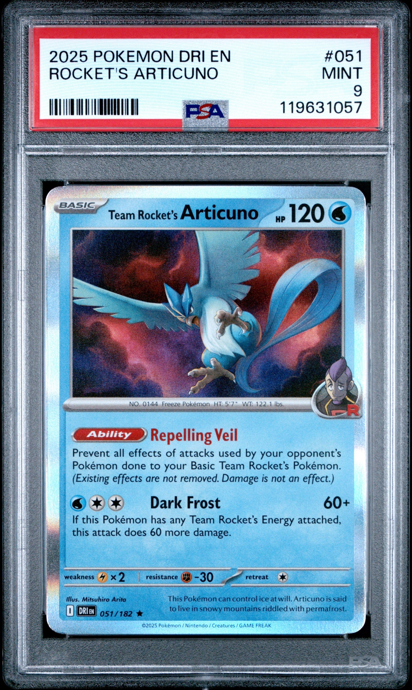 2025 POKEMON DRI EN-DESTINED RIVALS #051 ROCKET'S ARTICUNO PSA MINT 9