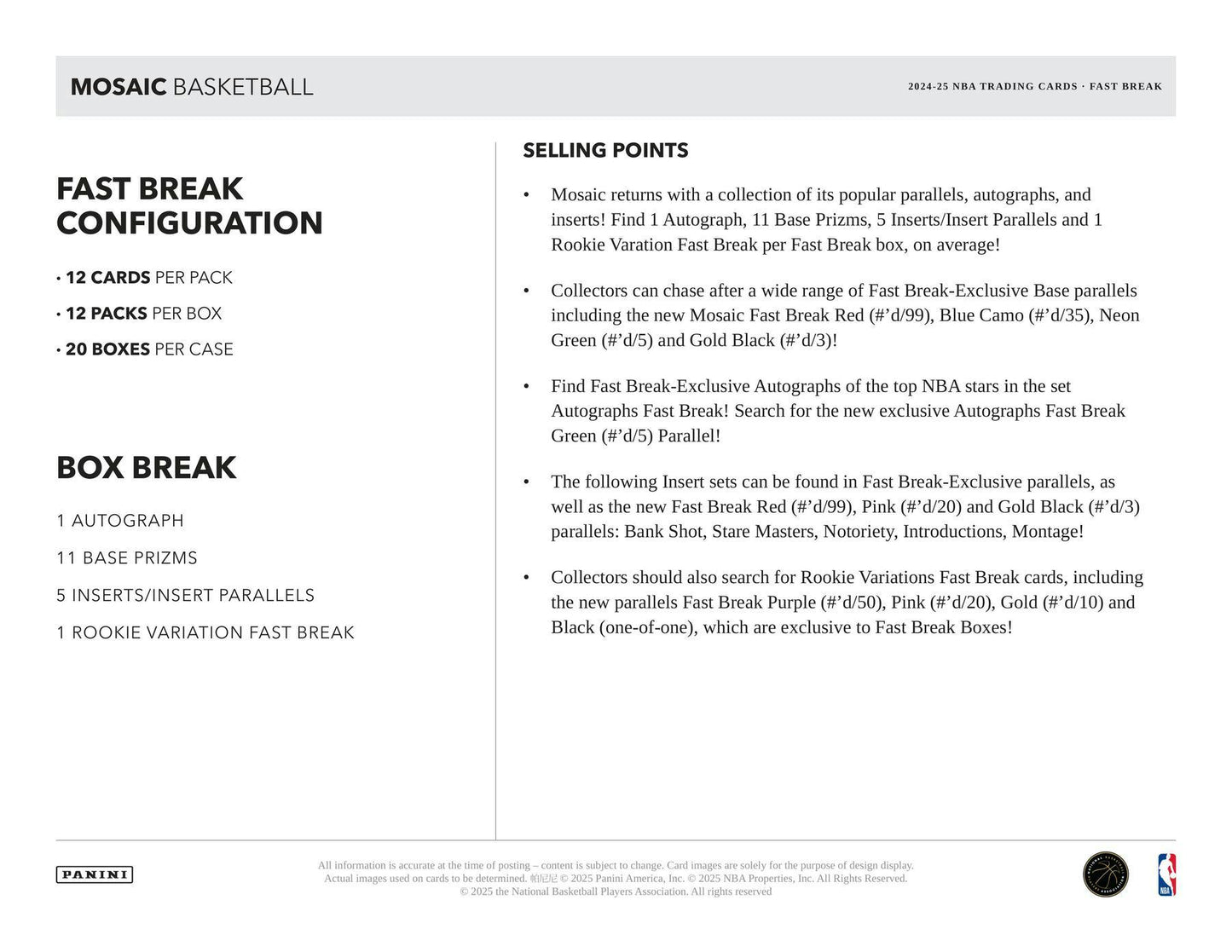 Mosaic Fast Break NBA 2024-25