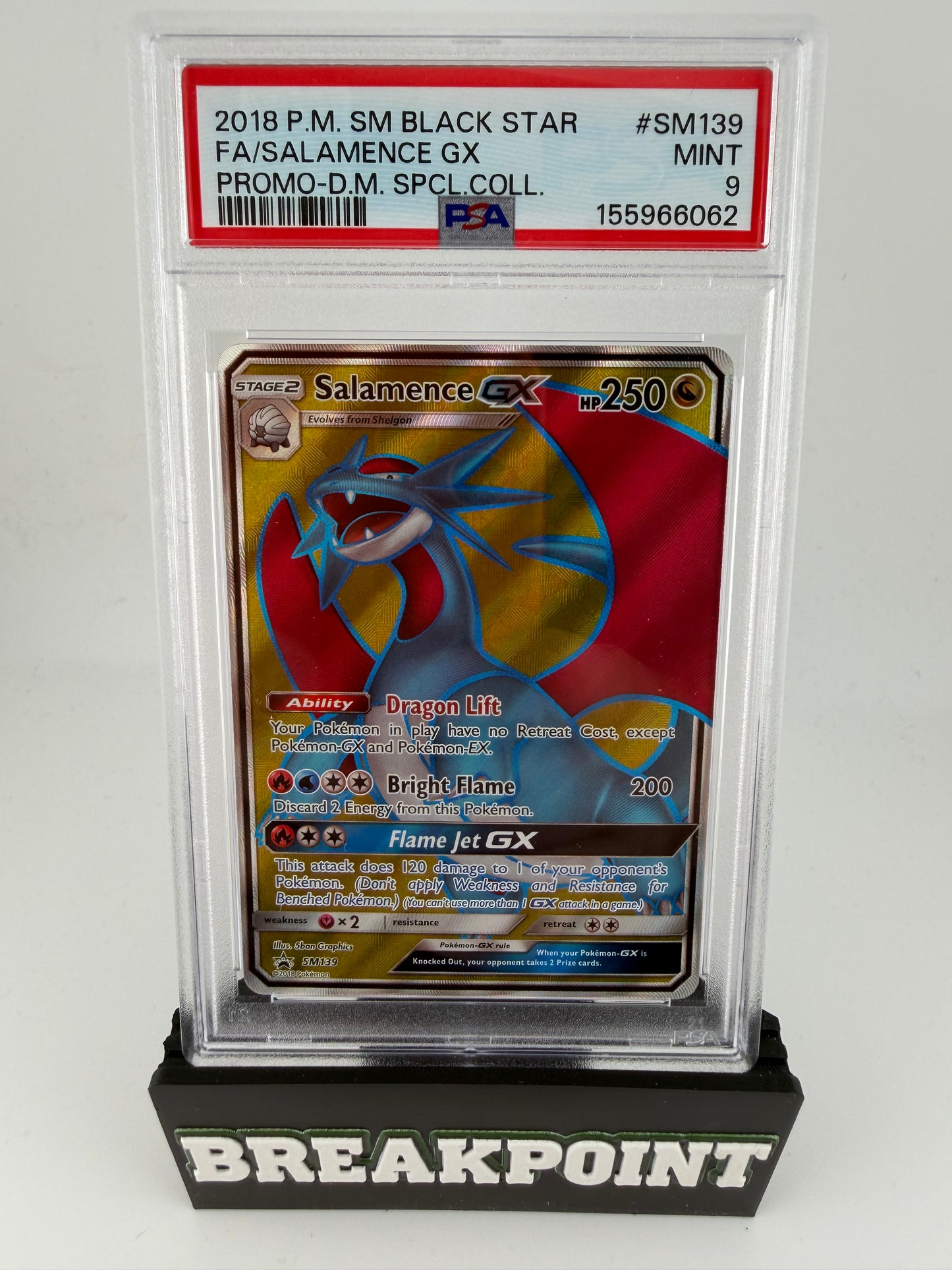 2018 PM SM BLACK STAR FA SALAMENCE GX PROMO DM SPECIAL COLL #SM139 PSA MINT 9