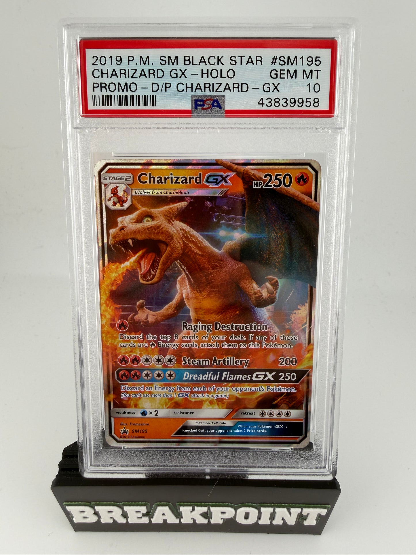 2019 PM SM BLACK STAR CHARIZARD GX JOLO PROMO D/P CHARIZARD GX #SM195 PSA GEM MINT 10