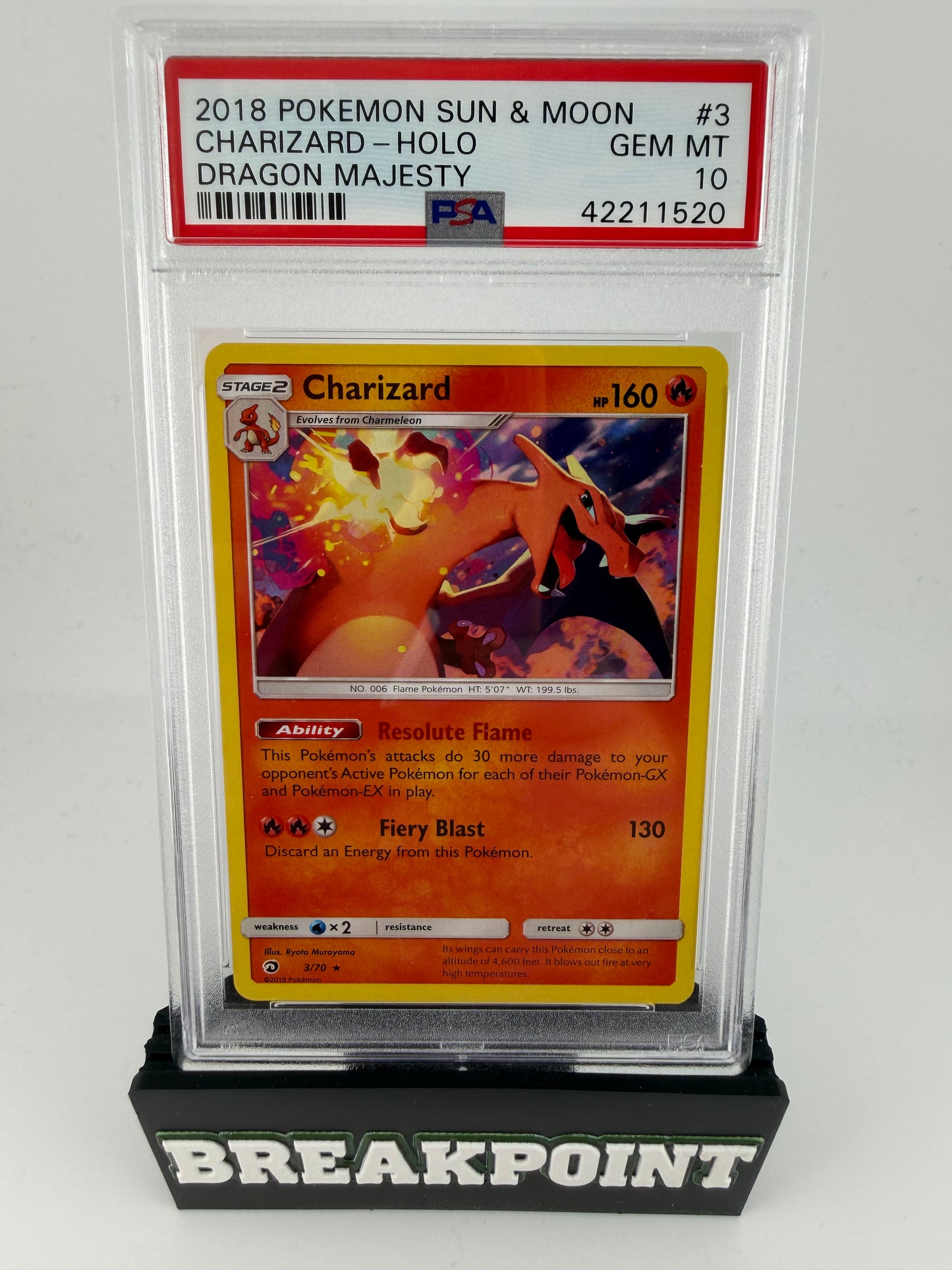 2018 POKEMON SUN AND MOON CHARIZARD HOLO DRAGON MAJESTY #3 PSA GEM MINT 10