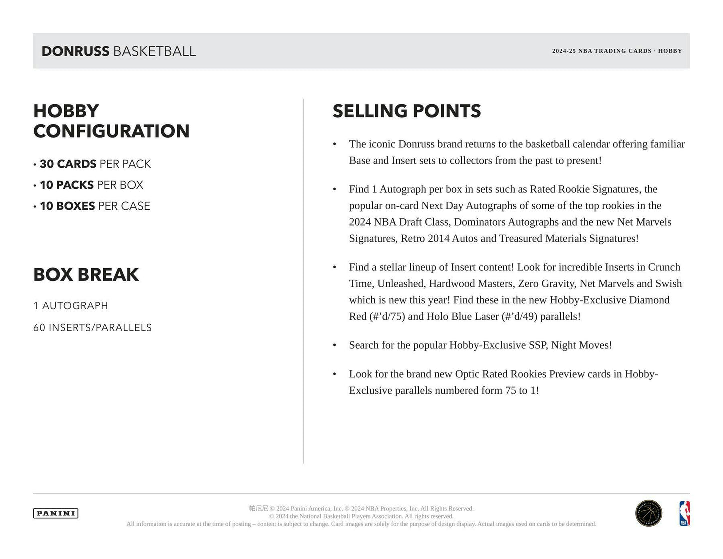 2024/25 Panini Donruss Basketball Hobby Box
