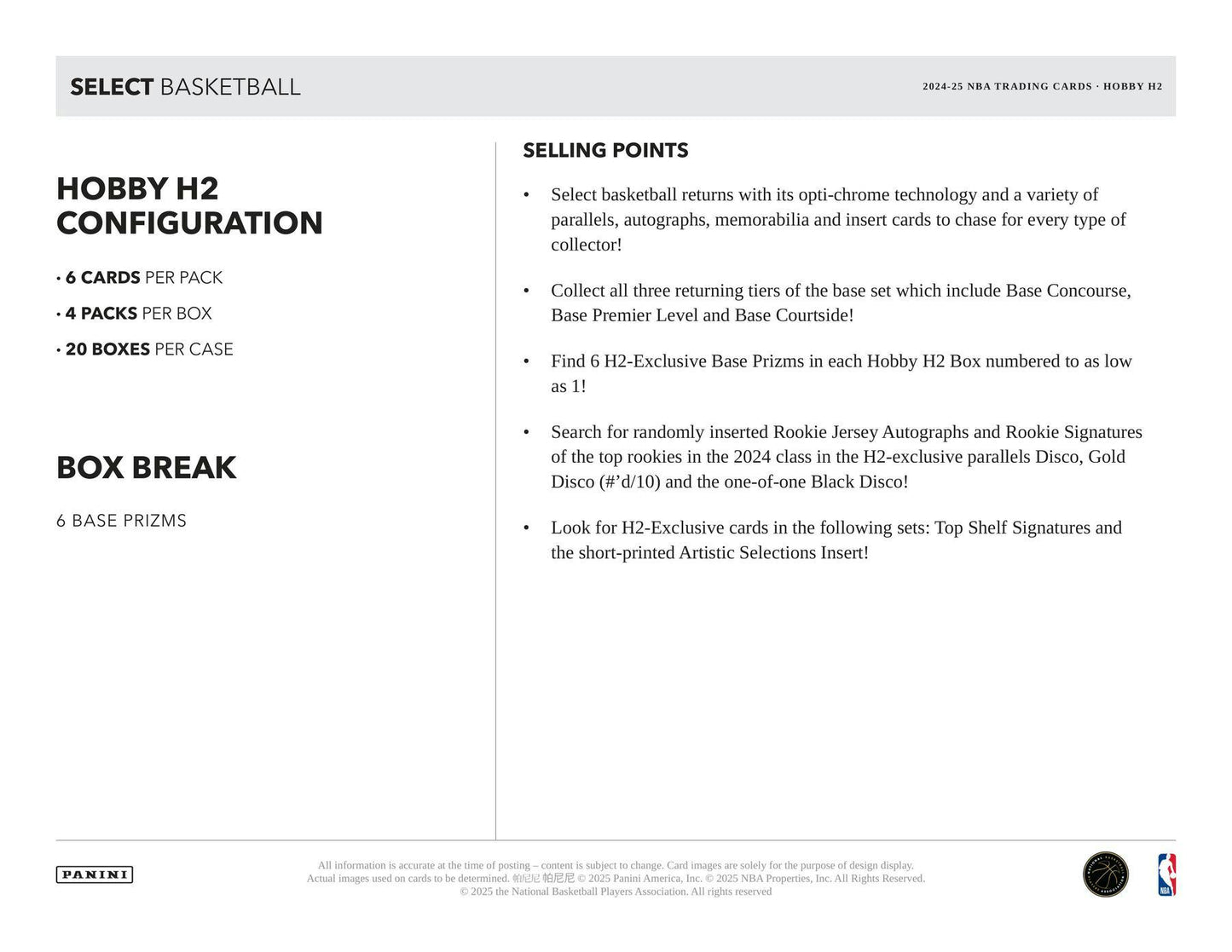 2024/25 Panini Select Basketball H2 Box