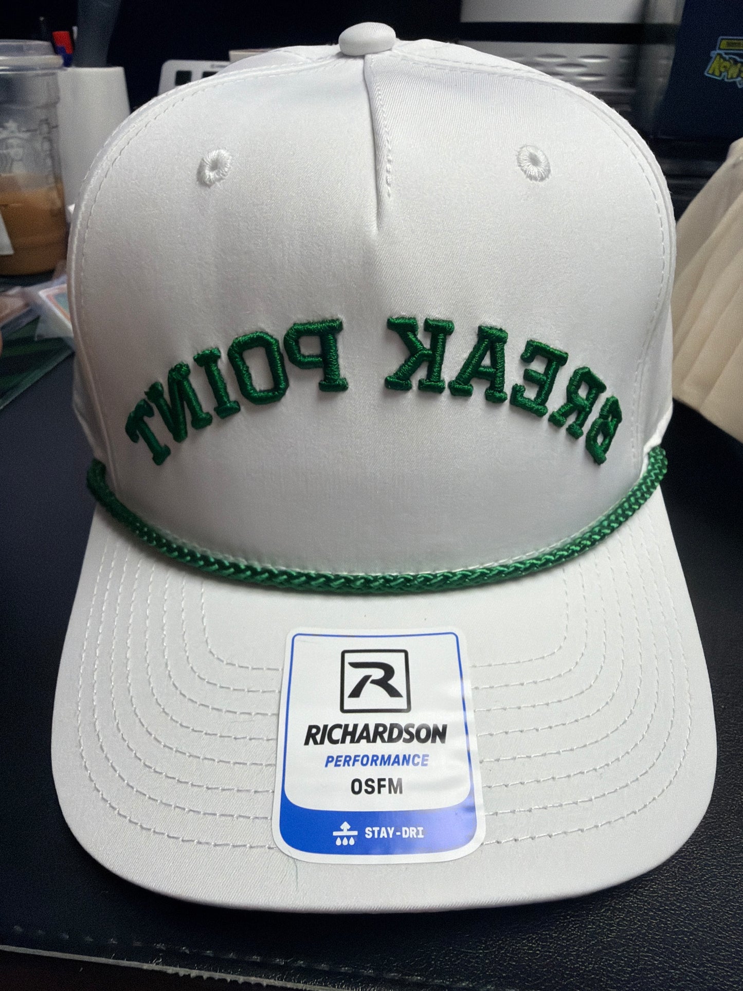 Backwards Break Point Richardson Rope Hat White With Green