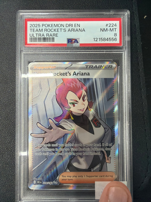 2025 POKEMON DRI EN TEAM ROCKET ARIANA ULTRA RARE PSA NEAR MINT 8