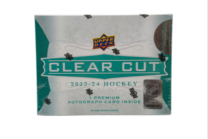 Upper Deck Clear Cut 2023-24 Hockey trading card pack on a white background