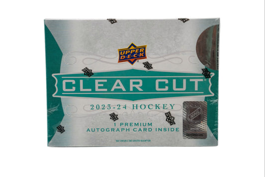 Upper Deck Clear Cut 2023-24 Hockey trading card pack on a white background