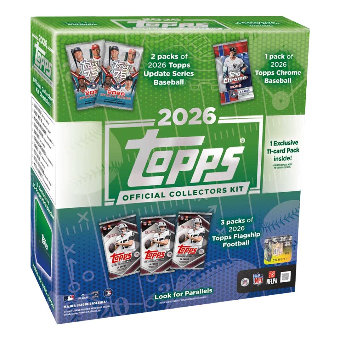 2026 Topps MLB x NFL Official Collectors Kit sealed green and blue box with baseball and football packs