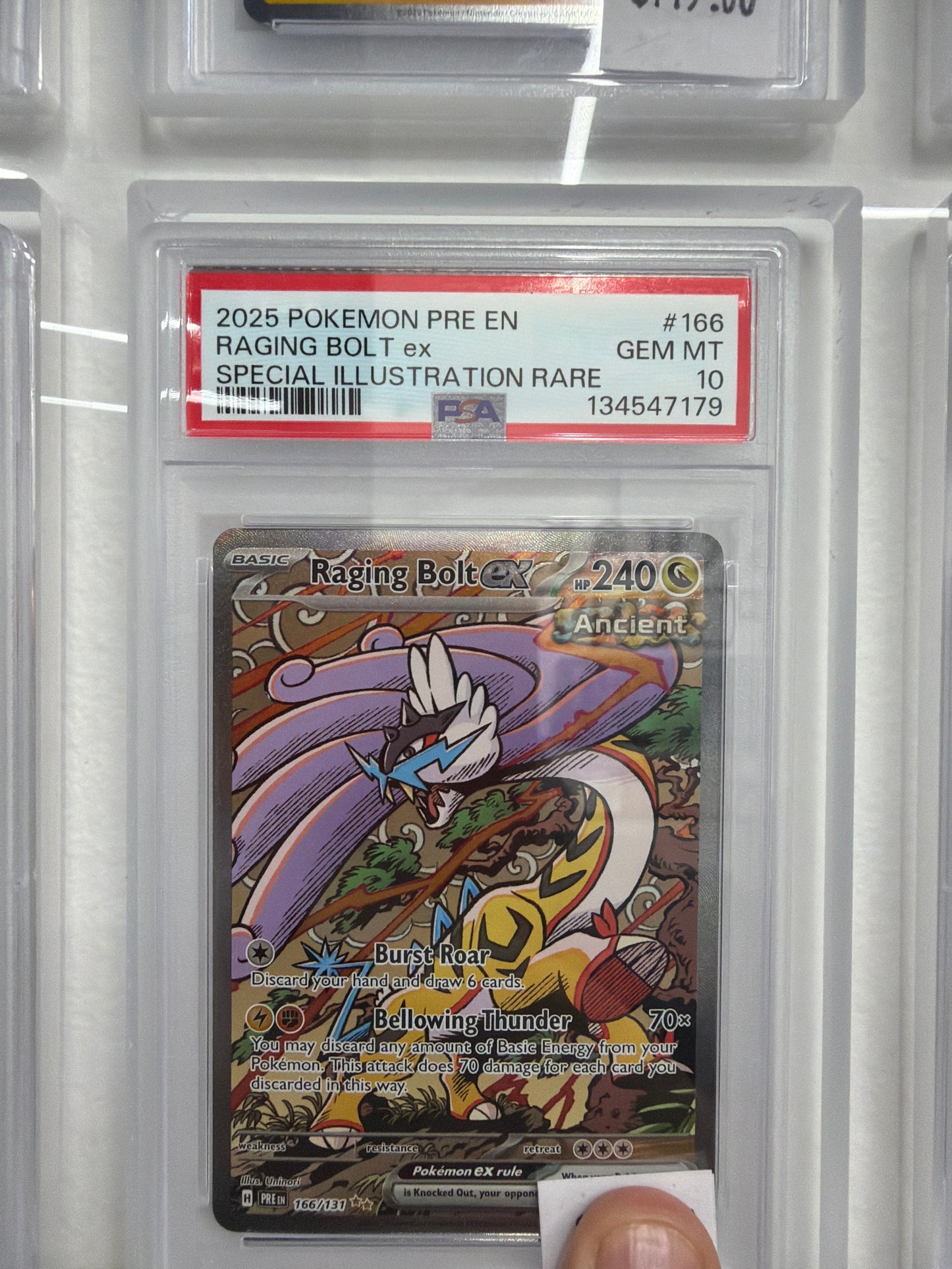 2025 POKEMON PRE EN-PRISMATIC EVOLUTIONS #166 RAGING BOLT EX SPECIAL ILLUSTRATION RARE PSA GEM MINT 10
