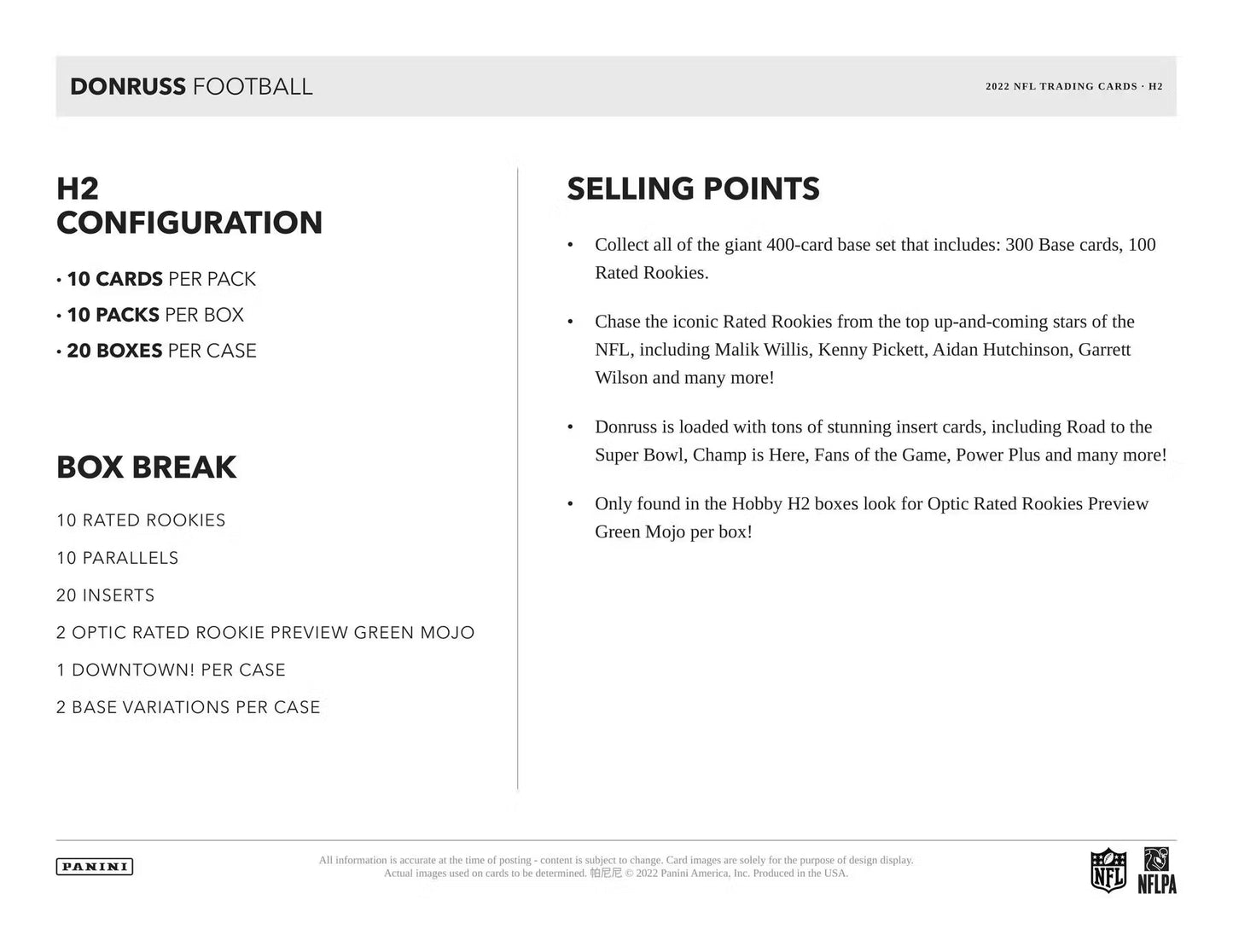 2022 Panini Donruss Football H2 Box