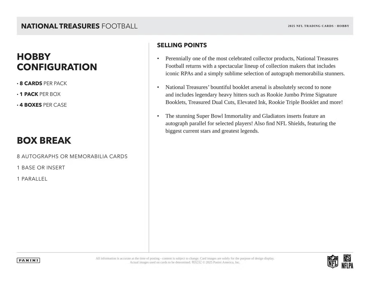2025 Panini National Treasures Football Hobby Box