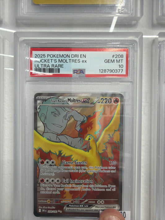 2025 POKEMON DRI EN-DESTINED RIVALS #208 ROCKET'S MOLTRES EX ULTRA RARE PSA GEM MINT 10