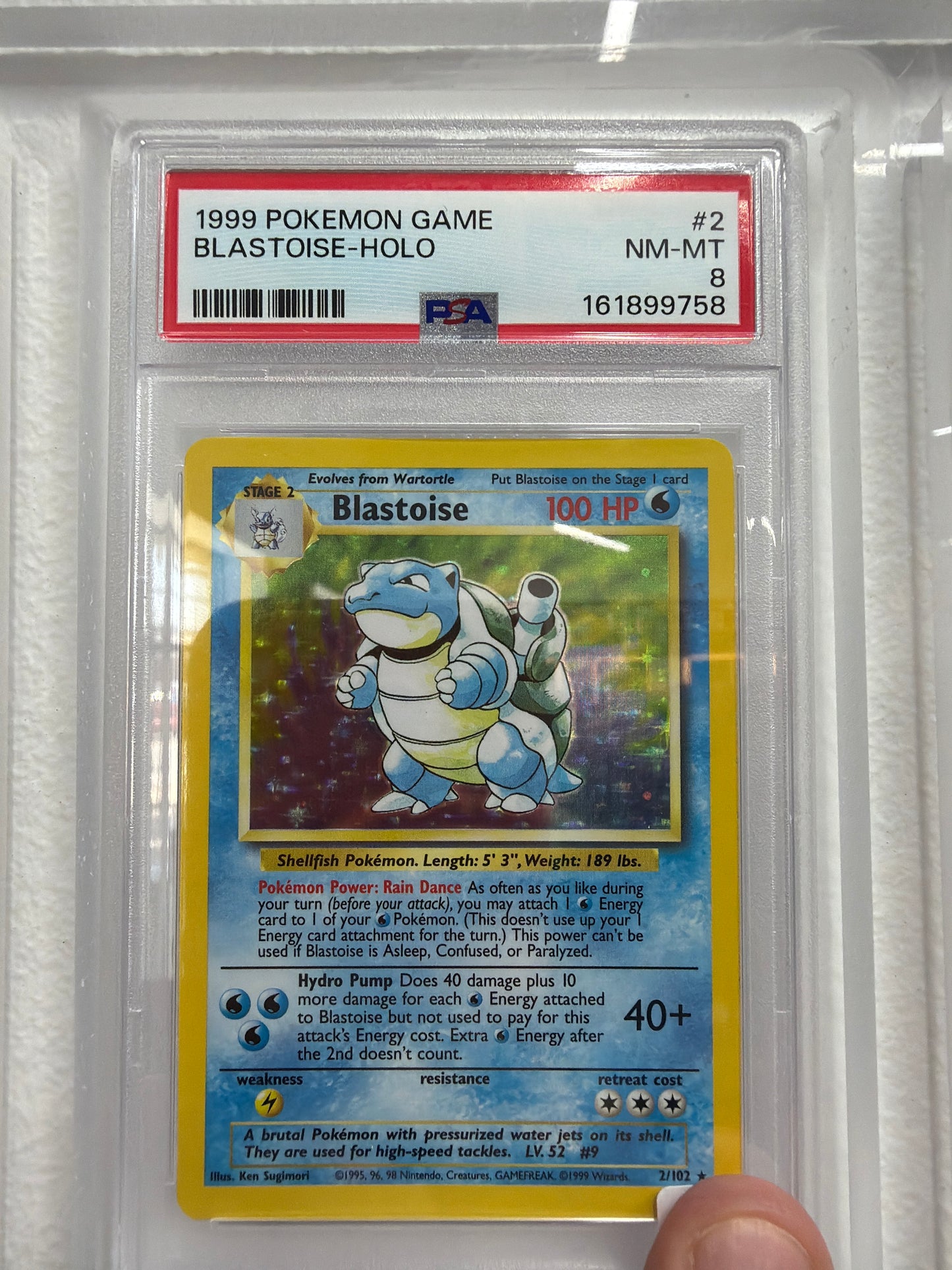 1999 POKEMON GAME BLASTOISE HOLO #2 PSA NEAR MINT 8