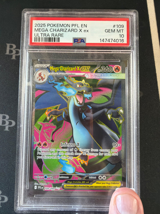 2025 POKEMON PFL EN MEGA CHARIZARD X ex ULTRA RARE #109 GEM MINT 10
