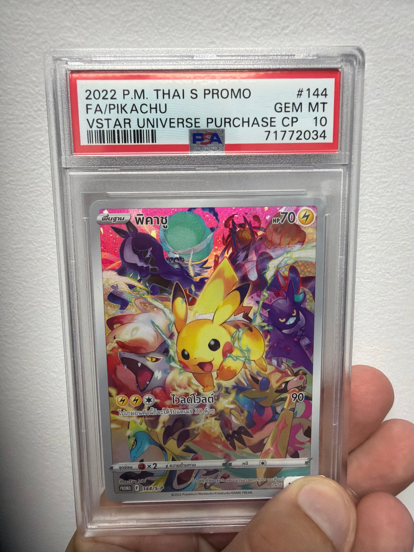 2022 P.M. THAI S PROMO FA/PIKACHU VSTAR UNITED PURCHASE CP #144 PSA GEM MINT 10