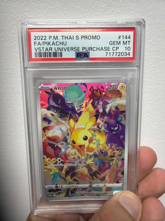 2022 P.M. THAI S PROMO FA/PIKACHU VSTAR UNITED PURCHASE CP #144 PSA GEM MINT 10
