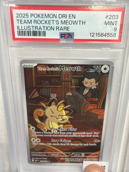 2025 POKEMON DRI EN TEAM ROCKET’S MEOWTH IR PSA MINT 9