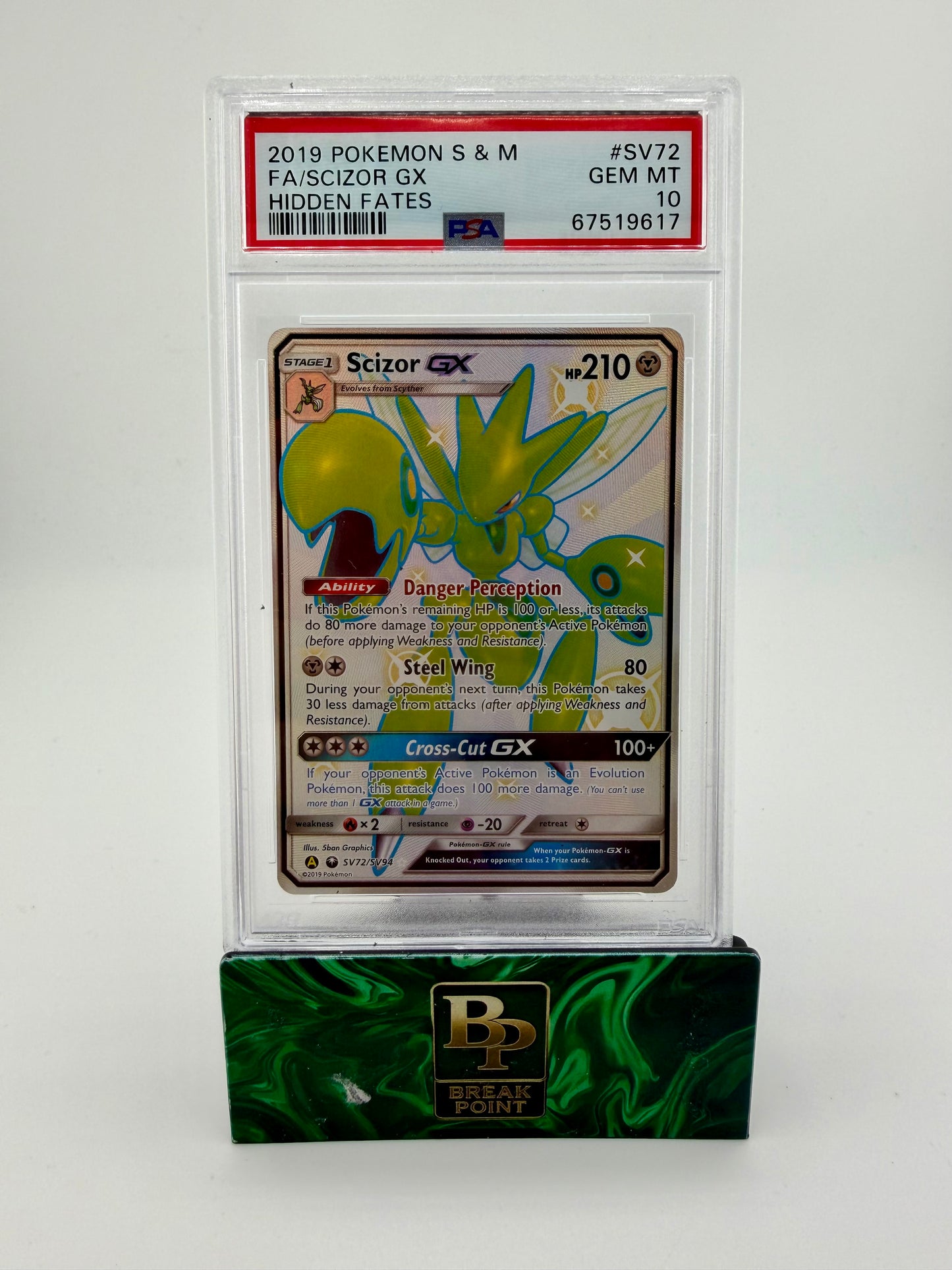 2019 POKEMON SUN & MOON FA/SCIZOR GX HIDDEN FATES #SV72 PSA GEM MINT 10