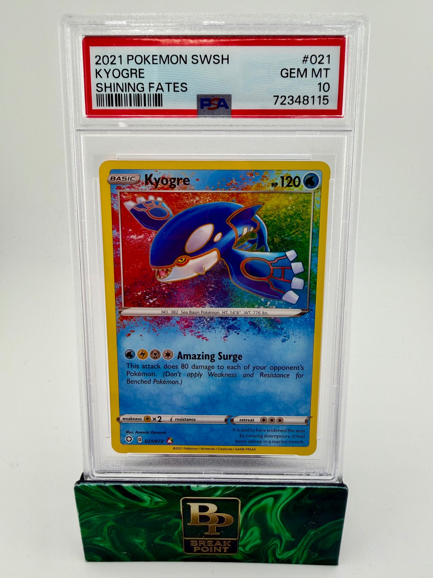 2021 POKEMON SWSH KYOGRE SHINING FATES #021 PSA GEM MINT 10
