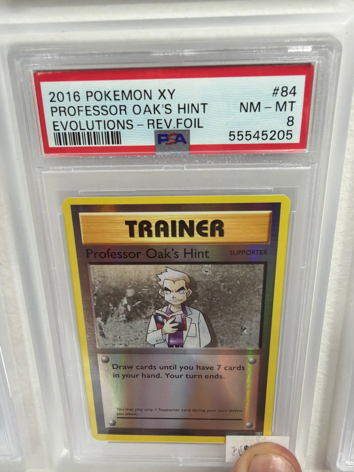 2016 POKEMON XY EVOLUTIONS #84 PROFESSOR OAK'S HINT EVOLUTIONS-REV.FOIL PSA 8