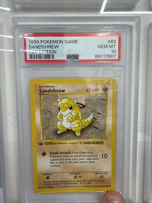 1999 POKEMON GAME #62 SANDSHREW 1ST EDITION PSA GEM MINT 10