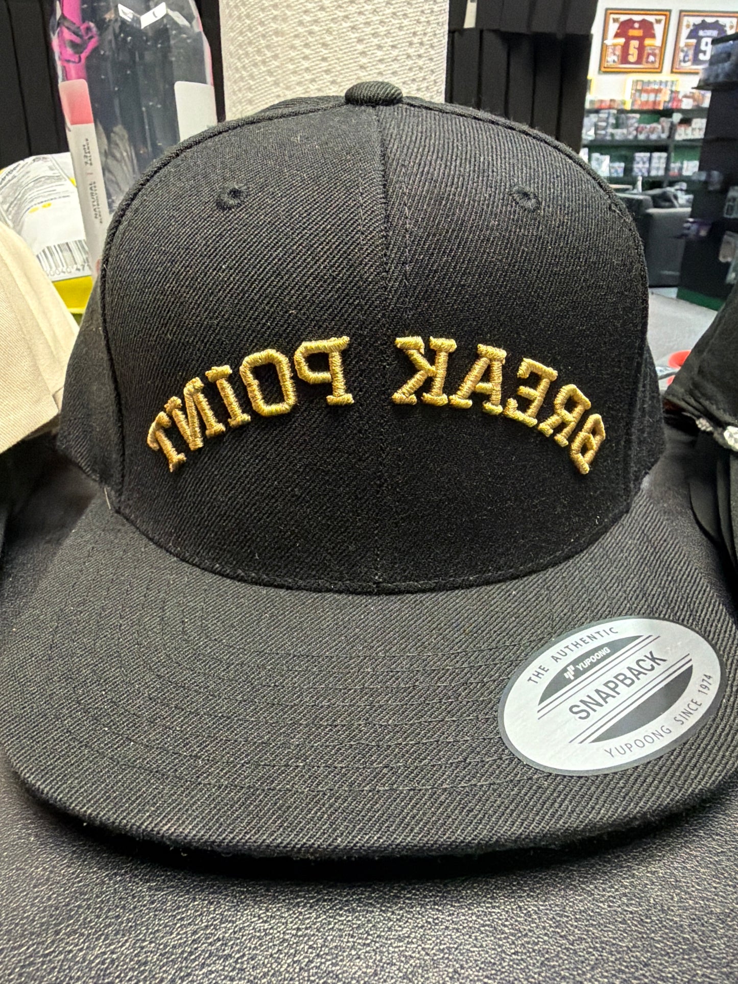 Backwards Break Point Flat Brim Hat Black With Gold