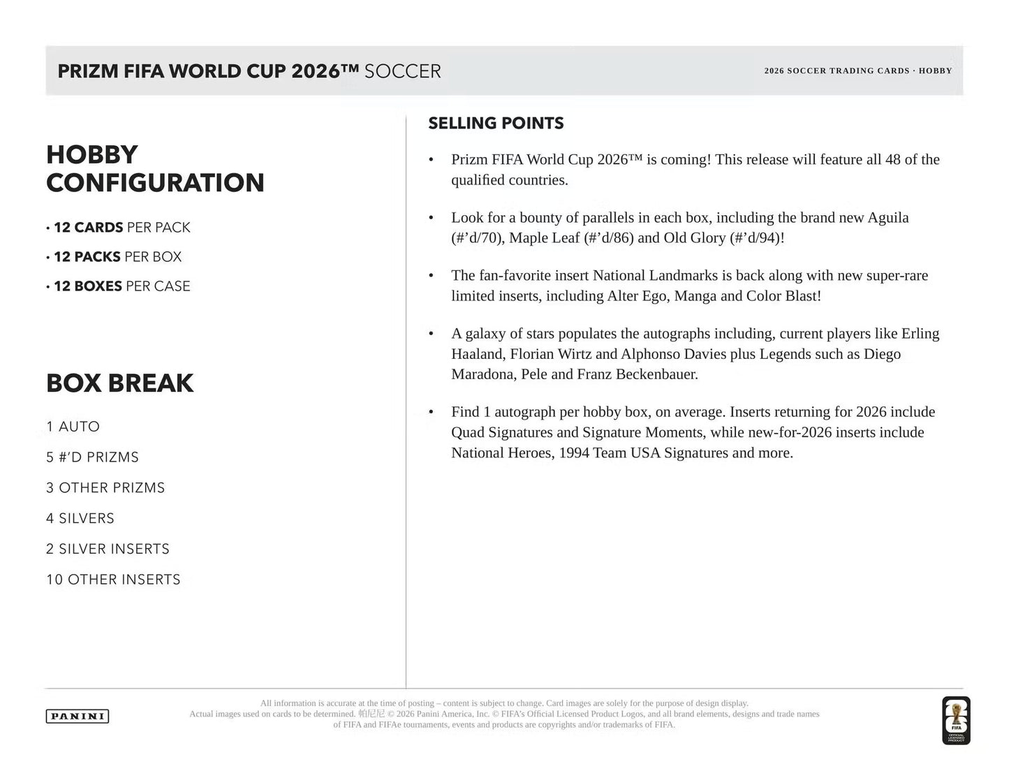 2026 Panini Prizm FIFA World Cup Soccer Hobby Box