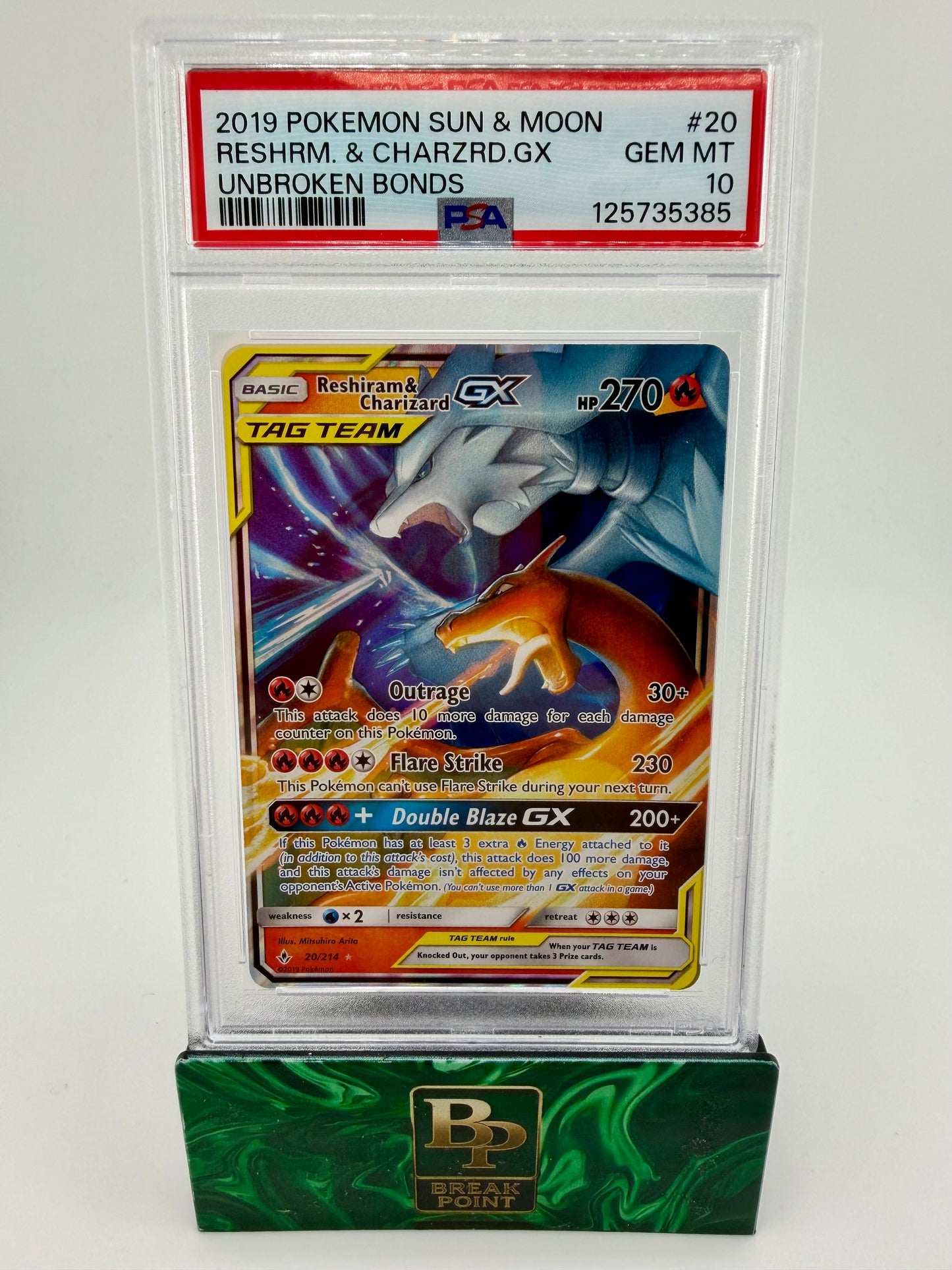 2019 POKEMON SUN & MOON RESHIRAM & CHARIZARD GX UNBROKEN BONDS #20 PSA GEM MINT 10