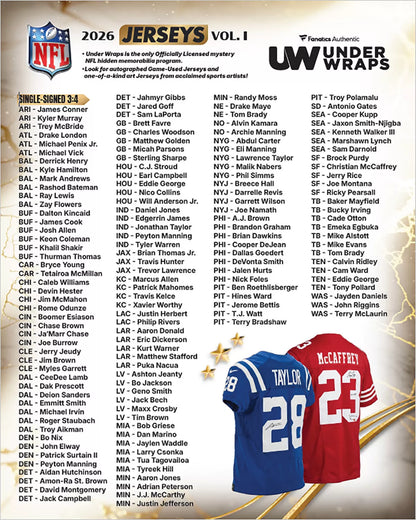 2026 Under Wraps Autographed NFL Jerseys Vol. I - Single Mystery Box