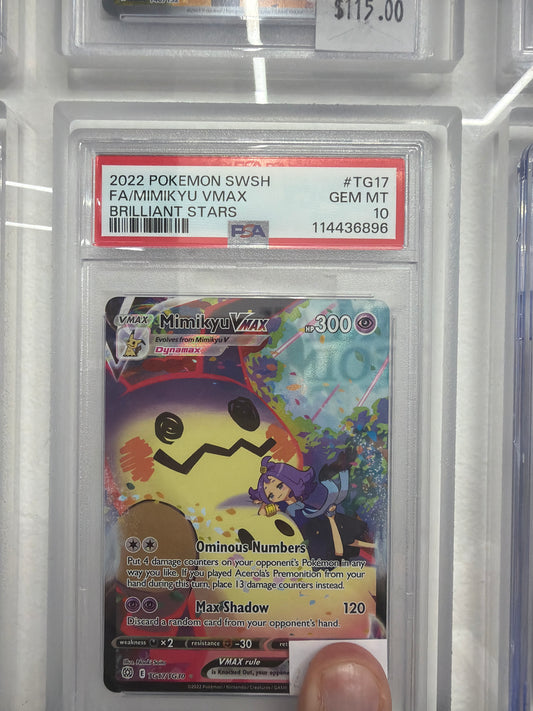 2022 POKEMON SWORD & SHIELD BRILLIANT STARS #TG17 FA/MIMIKYU VMAX BRILLIANT STARS PSA GEM MIJT 10