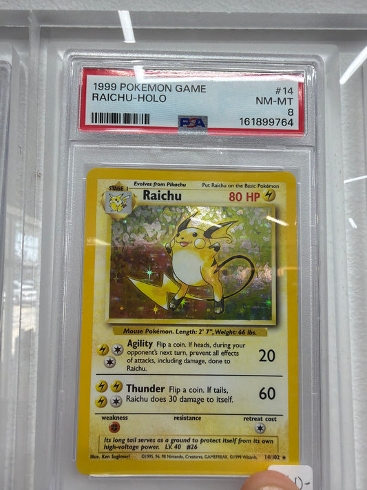 1999 POKEMON GAME RAICHU HOLO #14 PSA NEAR MINT 8