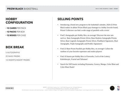 2024/25 Panini Prizm Black Basketball Hobby 12-Box Case