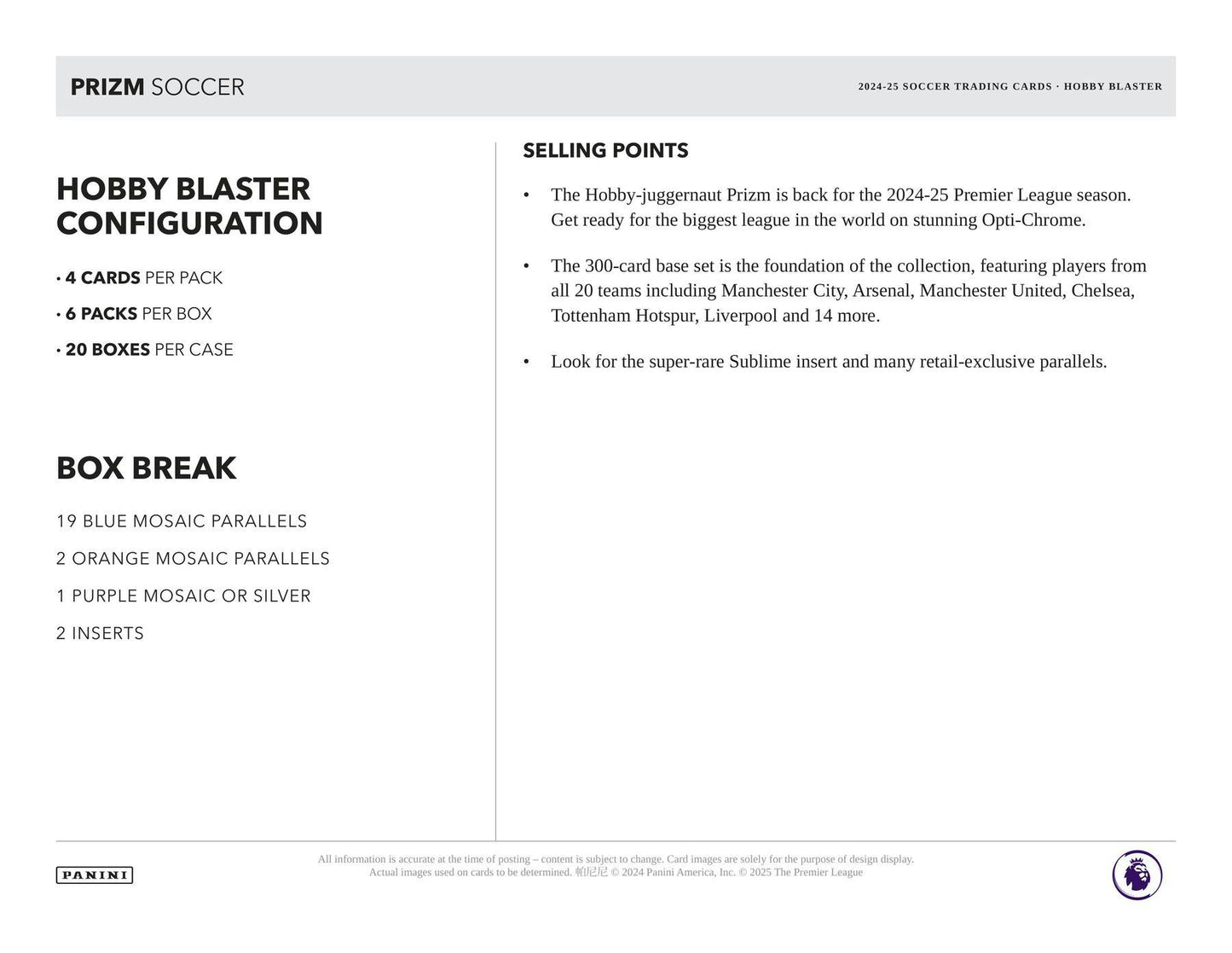 2024/25 Panini Prizm Premier League EPL Soccer 6-Pack Hobby Blaster Box