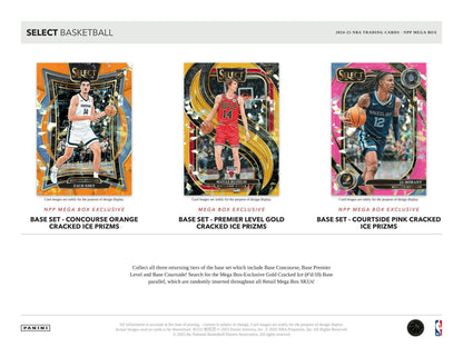 2024-25 Panini Select Basketball Mega Box – 40 Cards, Exclusive Red & Purple Cracked Ice Prizms