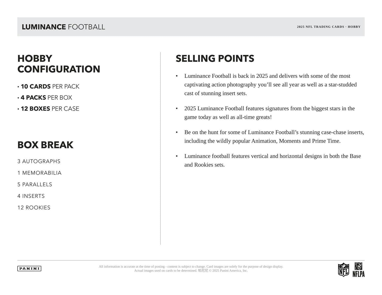 2025 Panini Luminance Football Hobby Box