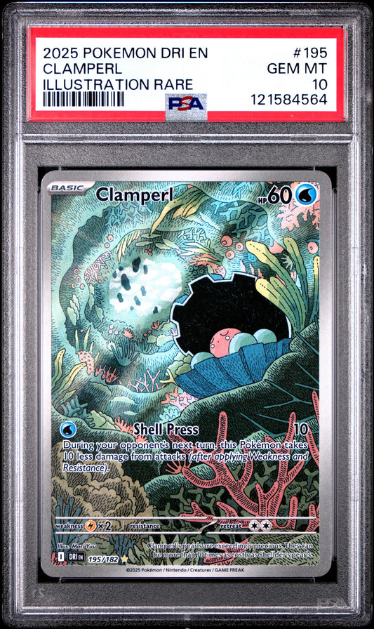 2025 POKEMON DRI EN CLAMPERL ILLUSTRATION RARE #195 GEM MINT 10