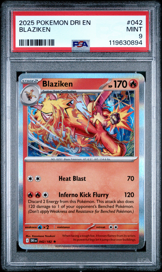 2025 POKEMON DRI EN-DESTINED RIVALS #042 BLAZIKEN PSA MINT 9